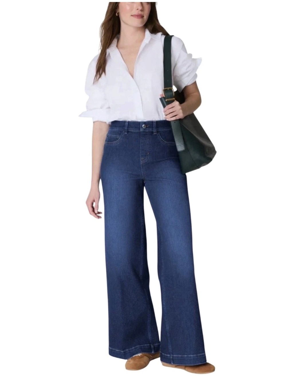Spanx EveryWear Wide Leg Jeans Dark Indigo High Waisted Pull On Denim XL 21650R